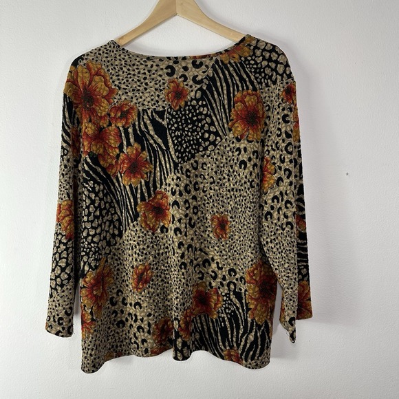 Coldwater‎ Creek Blouse Womens XXL  Animal Print Floral Tropical Vintage Stretch - Picture 3 of 5